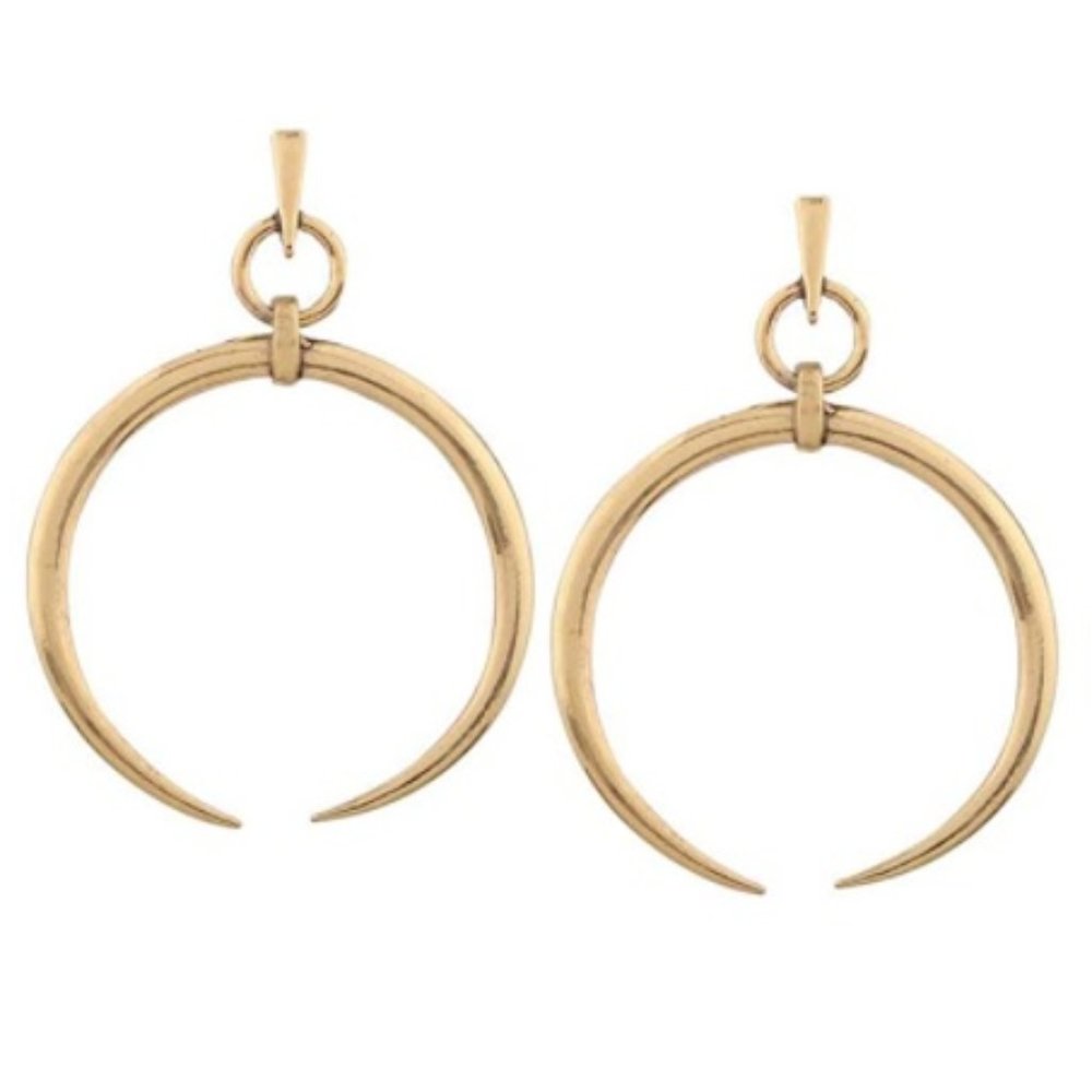 BOGO Crescent Moon Earrings Vintage Silver Gold Dangle Earrings Metal Bull Ring - Picture 1 of 8